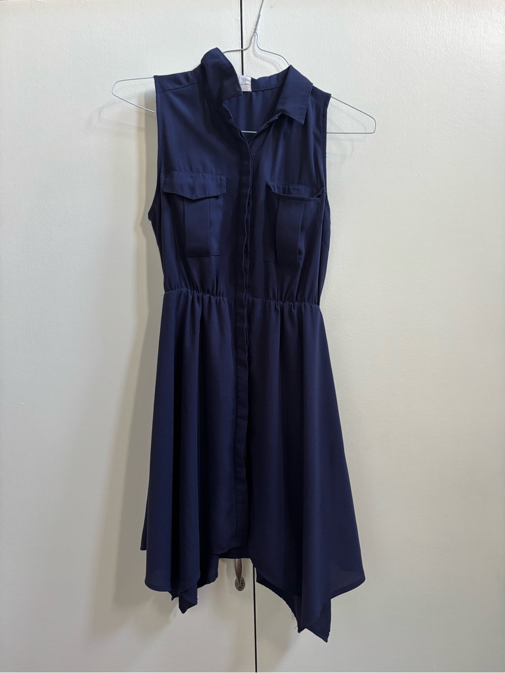 Sienna Sky Navy Asymmetrical Shirt Dress
